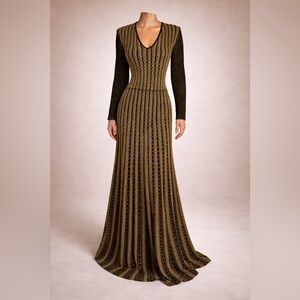 Roberto Cavalli Black and Gold Long Sleeve Dress